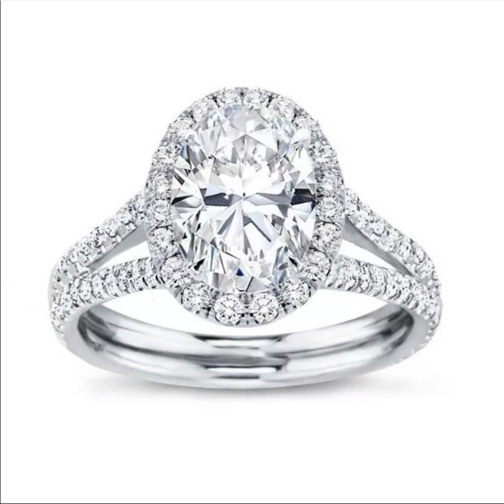 New Luxury 925 Silver Delicate Oval Diamond Ring - Picture 4 of 4